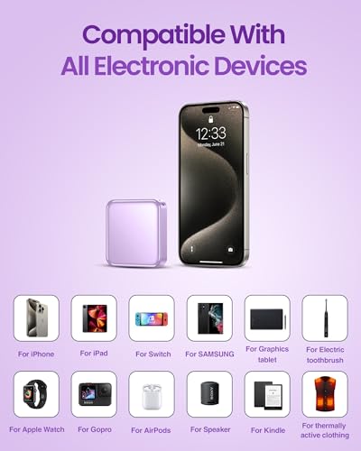 10000mAh Small Power Bank，Fast Charge Mini Portable Charger - color: purple