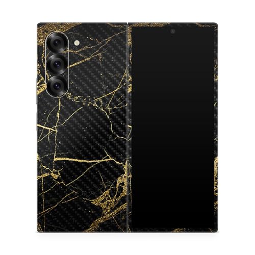 Carbon Fiber Phone Skin Compatible with Samsung Galaxy Z Fold 6 - Black Gold Marble - Premium 3M Vinyl Protective Wrap Decal Cover - Easy to Apply | Crafted in The USA by MightySkins - color: Black Gold Marble, style: Carbon Fiber Textured Finish