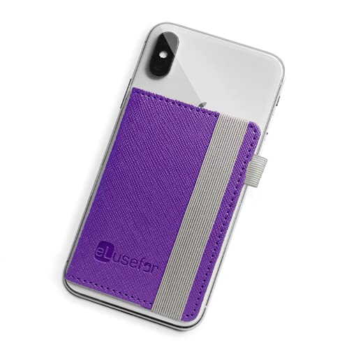 Stick-On Phone Wallet for Back of iPhone or Android Case | 6 Sleeve Credit Card Holder - Pocket for Cards, Money & ID - Built-in Stand - Waterproof Material - Travel, Work & Life-Proof - Purple - color: Purple