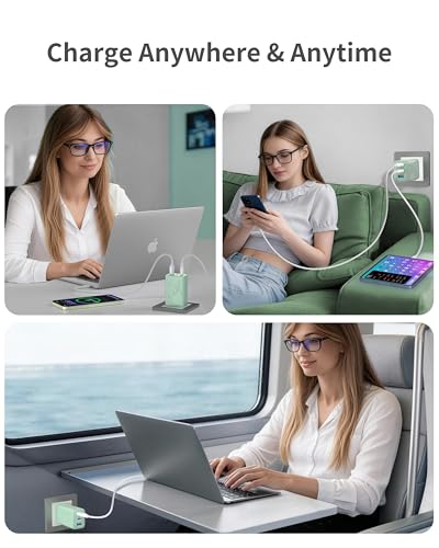 65W GaN Fast Charger Block,3-Port USB C Wall Charger,Compact Foldable Design, Compatible with iPhone 16/15 Series,Galaxy S25/S24 Ultra(Green) - color: 7Green Orca