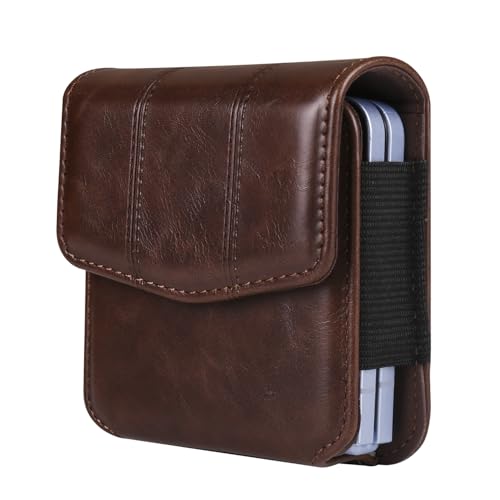 Galaxy Z Flip 5G Waist Belt Bag Leather, Mobile Phone Holster Wear Belt Waist Pack Leather Case with Belt Loop Compatible with Samsung Galaxy Z Flip 7 6 5 4 3 5G (SM-F700 SM-F707 SM-F711) Moto RAZR - color: Coffee