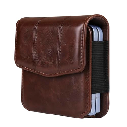 Galaxy Z Flip 5G Waist Belt Bag Leather, Mobile Phone Holster Wear Belt Waist Pack Leather Case with Belt Loop Compatible with Samsung Galaxy Z Flip 7 6 5 4 3 5G (SM-F700 SM-F707 SM-F711) Moto RAZR - color: Coffee