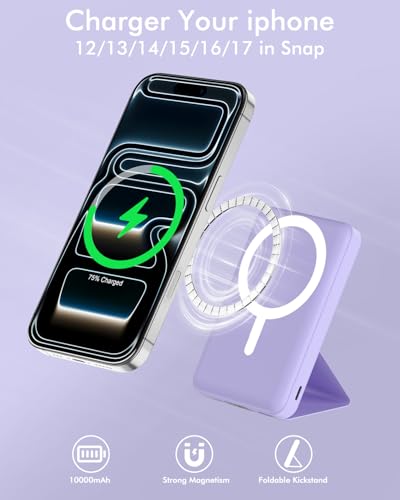 podoru for MagSafe Power Bank 10000 mAh, Foldable Magnetic Portable Charger - color: Light Purple