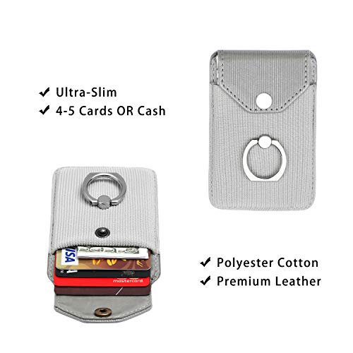Self Adhesive Phone Card Wallet with Ring Stand Flip Cover, Polyester Grey - color: Polyester Grey