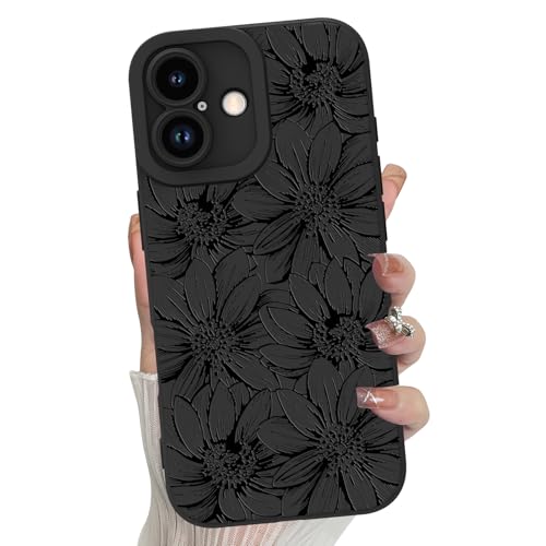 MZELQ for iPhone 17 Case 2025 Sunflowers Floral Pattern -Black | Silicone Flowers Cute, Camera Protection Slim Soft Phone Cover for Girls Women - color: Black-Sunflower, size: iPhone 17