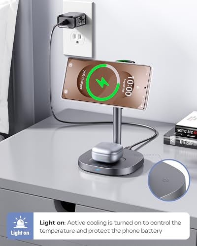 Qi2 3 in 1 Magnetic Wireless Charging Station with Cooling for Samsung - color: Starry grey