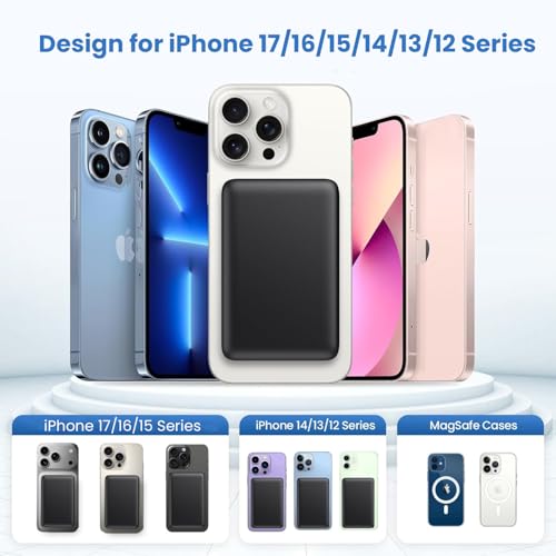 Magnetic Portable Charger 10800mah for Magsafe Battery Pack, Wireless Power Bank with 20W PD Fast Charging & LCD Display, Travel Essential Phone Battery Charger For iPhone 17/16/15/14/13/12 Series - color: Black