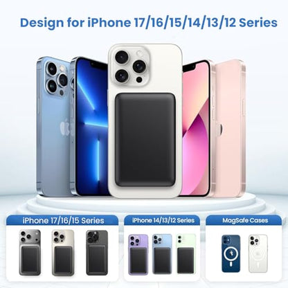 Magnetic Portable Charger 10800mah for Magsafe Battery Pack, Wireless Power Bank with 20W PD Fast Charging & LCD Display, Travel Essential Phone Battery Charger For iPhone 17/16/15/14/13/12 Series - color: Black