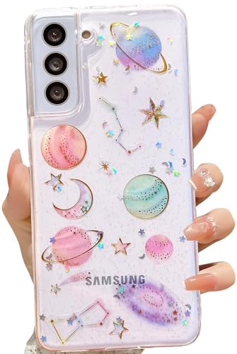 LSEEKA for Samsung Galaxy S21 Clear Case with Glitter Stars Planet Universe Design,Sparkle Bling Cute Slim Soft TPU Protective Women Girl's Phone Cover for Samsung Galaxy S21 - size: for Samsung S21
