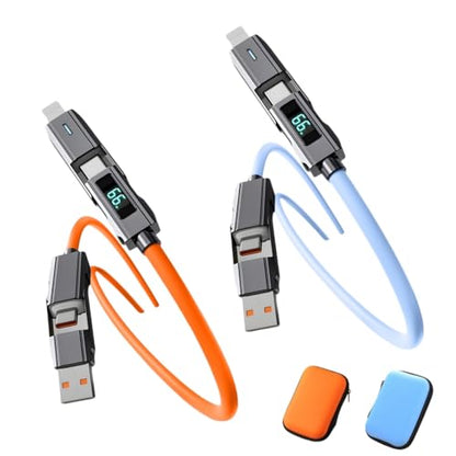 USB C to USB C Cable 5ft Chubby 4 in 1 USB Charging Cable with LED Display - color: 4 Combinations Orange+Blue