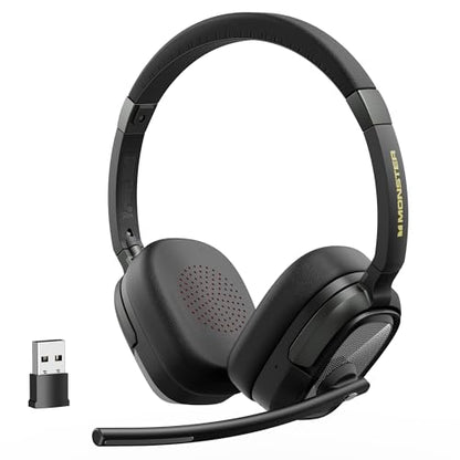 Monster VoiceLink 200 Wireless Headset with Mic for Work, Bluetooth V5.4 Headphones with AI Noise Cancelling Mic & USB Dongle, 60H Playtime & Mic Mute for Computer/Laptop/PC/iPhone/Android