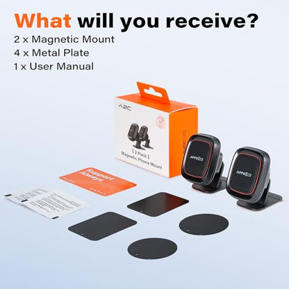 APPS2Car 2-Pack Magnetic Phone Holder for Car, Dashboard Magnet Car Mount