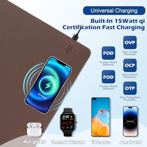 Wireless Charging Desk Mat, Mouse Pad, Brown-R, 32 * 16inch - color: Brown-r, size: 32" x 16"