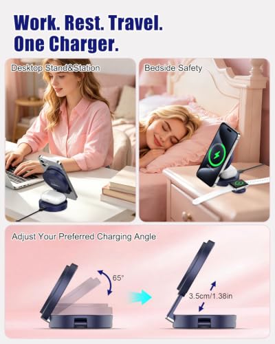 3-in-1 Magnetic Wireless Charger for iPhone, Apple Watch & AirPods, Blue - color: Blue