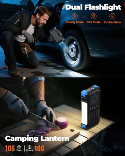 BLAVOR Solar Power Bank with Hand Crank and Built-in 4 Cables 20000mAh - color: Blue