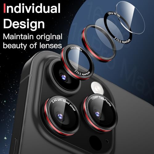 JETech Camera Lens Protector for iPhone 16 Pro/16 Pro Max, Black+Red, 1 Set - size: iPhone 16 Pro/16 Pro Max