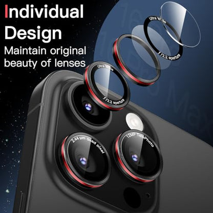JETech Camera Lens Protector for iPhone 16 Pro/16 Pro Max, Black+Red, 1 Set - size: iPhone 16 Pro/16 Pro Max