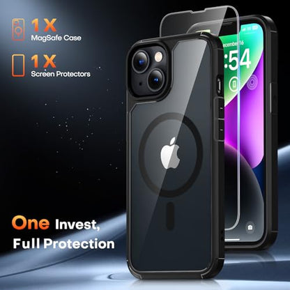 TAURI for iPhone 14 Case, Compatible with MagSafe, Black | with Screen Protector, Not-Yellowing Military-Grade Protection, Shockproof Slim Magnetic Case for iPhone 14 - color: B-Magnetic Black