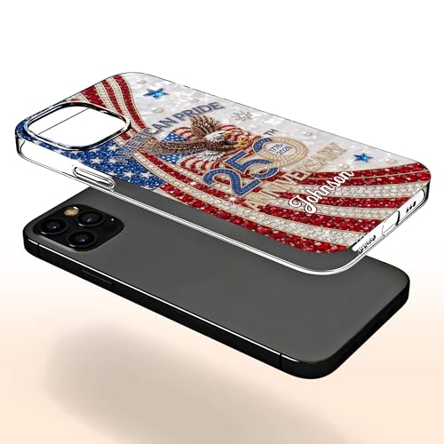 American Pride Anniversary Personalized Clear Phone Case, Gift for Patriots Custom Name Protective Cover 1776 USA Flag Decor Birthday Present for Men Women Holiday Independence Day