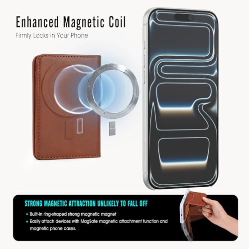 For MagSafe Wallet,Magnetic Card Holder RFID Blocking Wallet with 5 Card Slots & Cash Pocket For iPhone 17/16/ 15/14/ 13/12/ Pro/Max/Plus/Air Brown - color: Brown