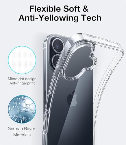 Case for iPhone 16 6.1-Inch, Non-Yellowing Shockproof Phone Bumper Cover, Anti-Scratch Clear Back (Clear)
