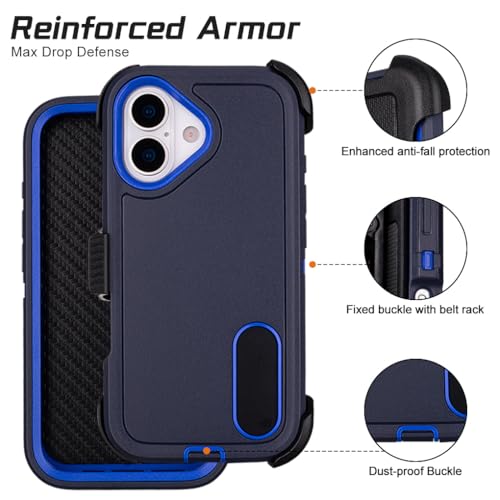 Defender Case for iPhone 17 Case with Belt Clip Holster Navy Blue | Heavy Duty Rugged Protective Phone Case, Dual Layer Shockproof Cover - color: Navy Blue