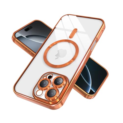 IAIYOXI Magnetic Clear Case for iPhone 11 with Full Camera Lens Protection,Compatible with MagSafe,Plating Soft TPU Phone Case,Anti-Scratch Shockproof Slim Cover for Women Gilrs Men - Orange - color: Orange, size: iPhone 11