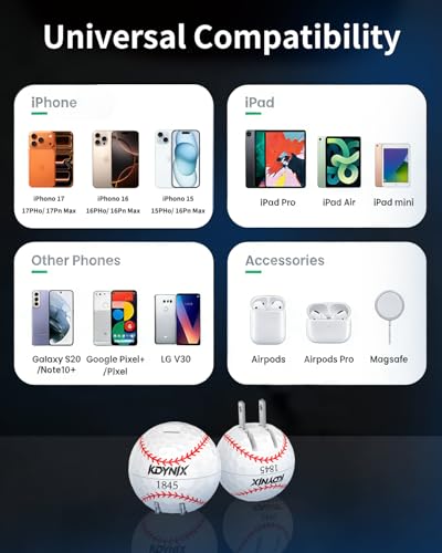 USB C Charger Block, Dual Port 20W Fast Charging Wall Charger Creative Ball Power Adapter for iPhone 17/17 Air/17 Pro/17 Pro Max/16/16 Pro/16 Pro Max/16 Plus/15/14/13/12, Galaxy, iPad, Airpods, More - color: Baseball