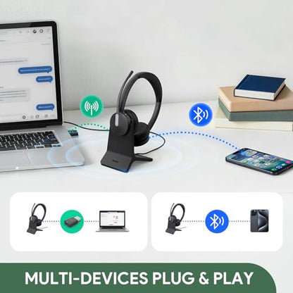 Yealink WH64 Hybrid DECT Dongle & Bluetooth Wireless Headset for Work - style: WH64 Hy-Dual with Stand