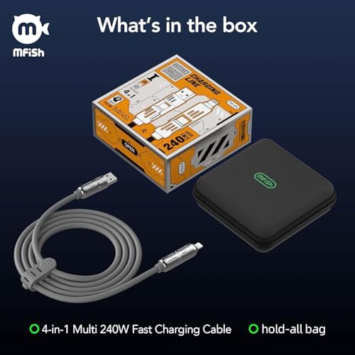 MFish 240W 4-in-1 Fast Charging Cable, Grey, 6.6FT - color: Grey, size: 6.6FT