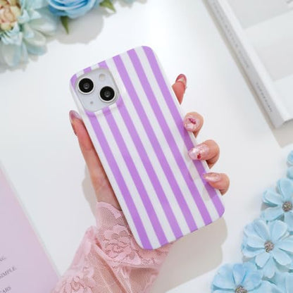 Striped case for iPhone 13/14 Purple/White | Aesthetic Striped，Full Protection Soft TPU，will not peel, fade or rub off ，Kawaii Cute Phone Case for Women Girls - color: Imd Striped Purple/White