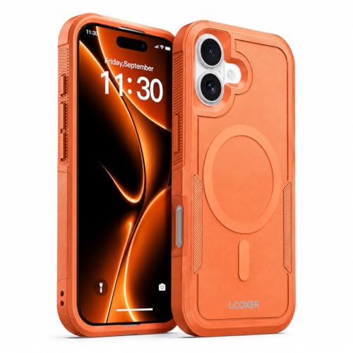 LOOXER® Heavy Duty Rugged Magnetic Case for iPhone 17 (6.3”) | Military Grade Shockproof Protection,MagSafe Compatible+ Tempered Glass Included (Orange, 17) - color: Orange, size: 17