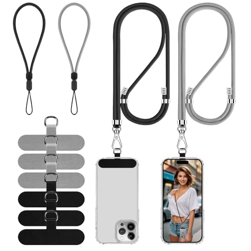 Cell Phone Lanyard, 2 Phone Crossbody Lanyard, 2 Wrist Phone Strap and 6 Connectors Compatible with Most Phones - color: Black Gray