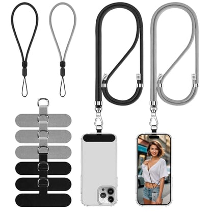Cell Phone Lanyard, 2 Phone Crossbody Lanyard, 2 Wrist Phone Strap and 6 Connectors Compatible with Most Phones - color: Black Gray