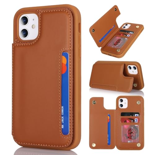 iCoverCase Compatible with iPhone 11 Case with Card Holder, Wallet Phone Case for Women Men RFID Blocking PU Leather Protective Case 6.1 Inch (Light Brown) - color: Light Brown