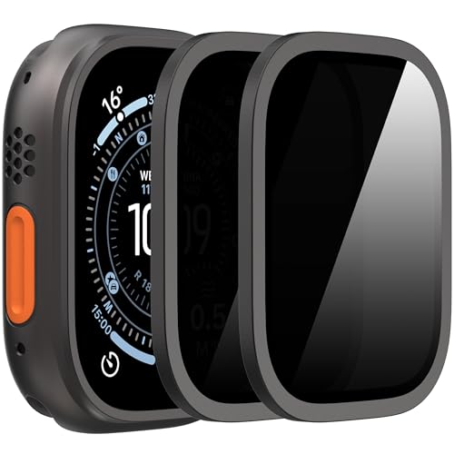 Suoman 2-Pack for Apple Watch Ultra 3/2/1 49mm Privacy Screen Protector, [Anti-peeping] Tempered Glass Ultra-Thin Full Coverage protective film -Black+Black - color: Privacy-Black+Black