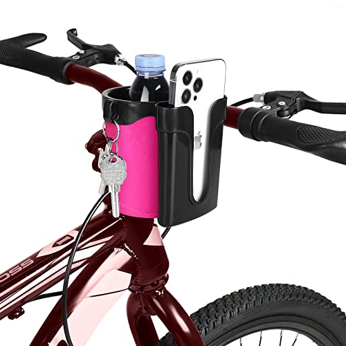 Accmor 3-in-1 Bike Cup Holder with Cell Phone Keys Holder, Bike Water Bottle Holders, Universal Bar Drink Cup Can Holder for Bicycles, Motorcycles, Scooters, Black Pink - color: Black Pink