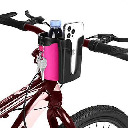 Accmor 3-in-1 Bike Cup Holder with Cell Phone Keys Holder, Bike Water Bottle Holders, Universal Bar Drink Cup Can Holder for Bicycles, Motorcycles, Scooters, Black Pink - color: Black Pink