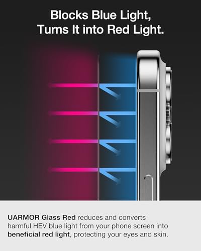 UARMOR Screen Protector for [iPhone 17] Red Light Converter, Anti-Blue Light, [3X Impact Resistance] 9H Tempered Glass with Easy Installation Kit, Full Edge Coverage Fit, [2 Pack] - size: iPhone 17