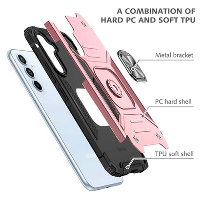 for Samsung S23 FE Case: S23 FE Case with Screen Protector: (Heavy Duty) Military Grade 360° Rotatable Kickstand Shockproof Protective Cases for Samsung Galaxy S23 FE (Rose Gold) - color: Samsung S23 FE Case Rose gold