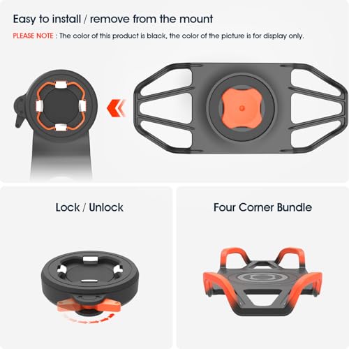 Bike Stem Phone Mount with Shockproof Silicone Grip – Quick-Lock Aluminum Out-Front Holder with Quad Safety Buckles & Elastic Strap, Fits 4.0”–6.7” Phones – Secure Fit for Road & Urban Rides - style: 【4-Buckle Style】Handlebar Mount + Silicone Adapter - Bl