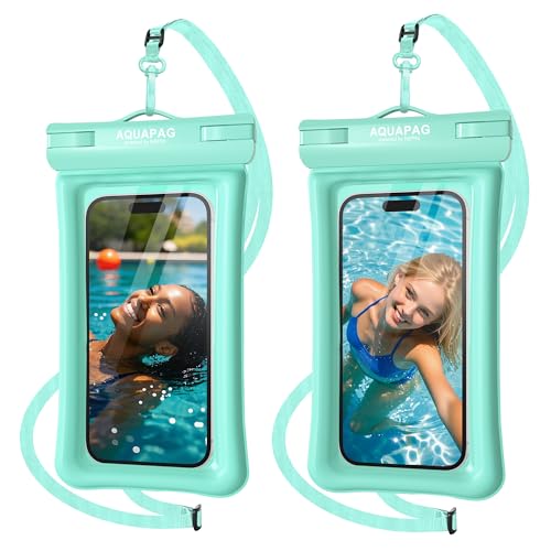 NEPHI IP68 Waterproof Phone Pouch 2 Pack-Up to 8.0"，Adjustable Neck Lanyard Floating Waterproof Phone Case for iPhone,Phone Dry Bags for Vacation Beach Pool Travel Essentials (Aqua Green 2 Pack) - color: Aqua Green 2 pack