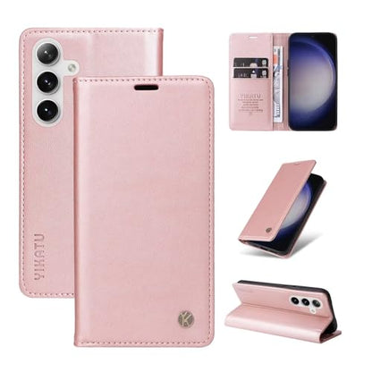 Compatible with Samsung Galaxy S24 Wallet Case PU Leather Flip Folio Case with Card Holder Magnetic Closure Shockproof Protective Phone Cover Rose Gold - color: Rose Gold, size: Samsung S24