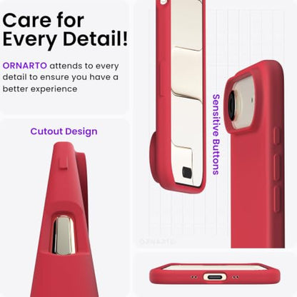 ORNARTO for iPhone Air Case 6.5", Slim Liquid Silicone 3 Layers Soft Gel Rubber Shockproof Protective Cover with Anti-Scratch Microfiber Lining-Red - color: Red