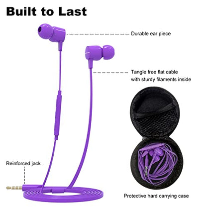 Joymiso Wired Earbuds for School Kids Women Small Ears w Mic & Case Purple - color: Purple
