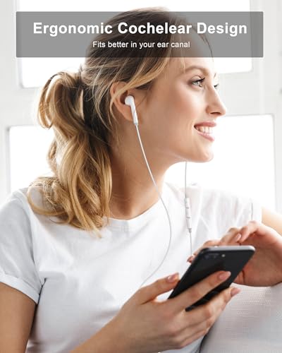 Wired Lightning Headphones for iPhone 14 13 12 Pro Max[Apple MFi Certified] - color: LWhite