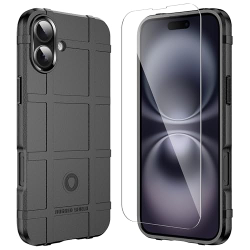 Rugged Shield 8ft Drop Proof TPU Thick Armor Tactical Protective Case Compatible with iPhone 16 Plus (6.7 inches) - Dark Black - color: Dark Black, size: iPhone 16 Plus