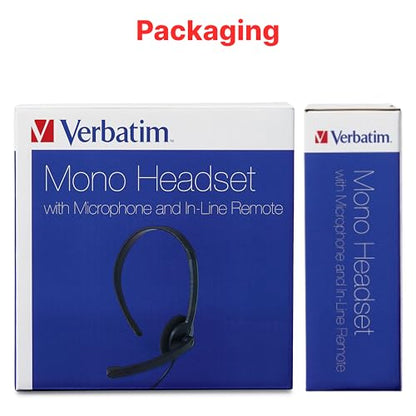 Verbatim Mono Headset, 3.5mm, 40mm Driver, Microphone, in-Line Controls - size: 6.33, style: Mono