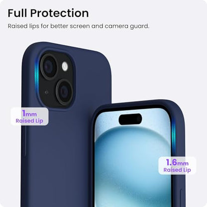 ORNARTO Compatible with iPhone 15 Case 6.1, Slim Liquid Silicone 3 Layers Full Covered Soft Gel Rubber Phone Case, Anti-Scratch Shockproof Protective Cover 6.1 Inch, Dark Blue - color: Dark Blue