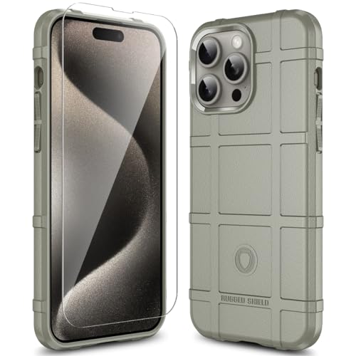 Rugged Shield 8ft Drop Proof TPU Thick Armor Tactical Protective Case Compatible with iPhone 15 Pro Max (6.7 inches) - Light Clay - color: Light Clay, size: iPhone 15 Pro Max